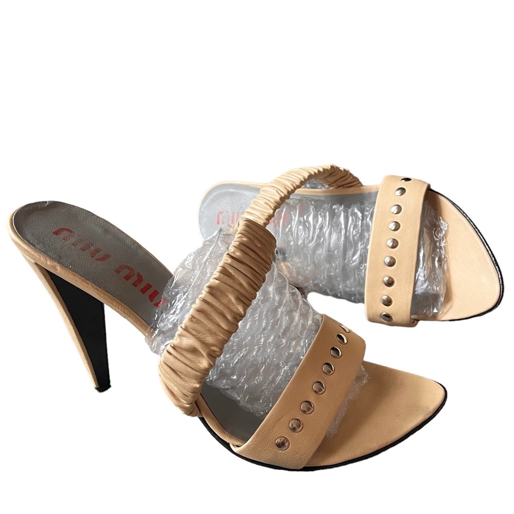 Miu Miu Stud Nappa Strap Mule Heel Sandals Shoes … - image 2